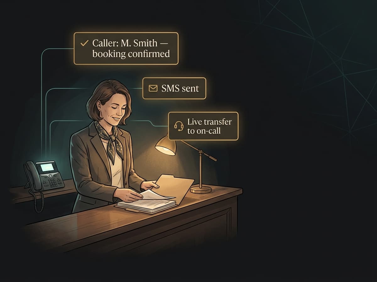 A call landing on the right person's phone, AI receptionist invisibly handling the routing