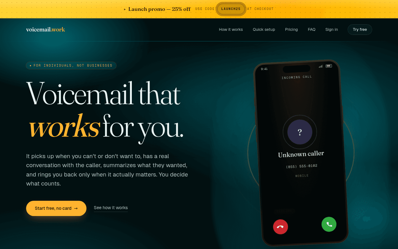Voicemail.Work — live screenshot