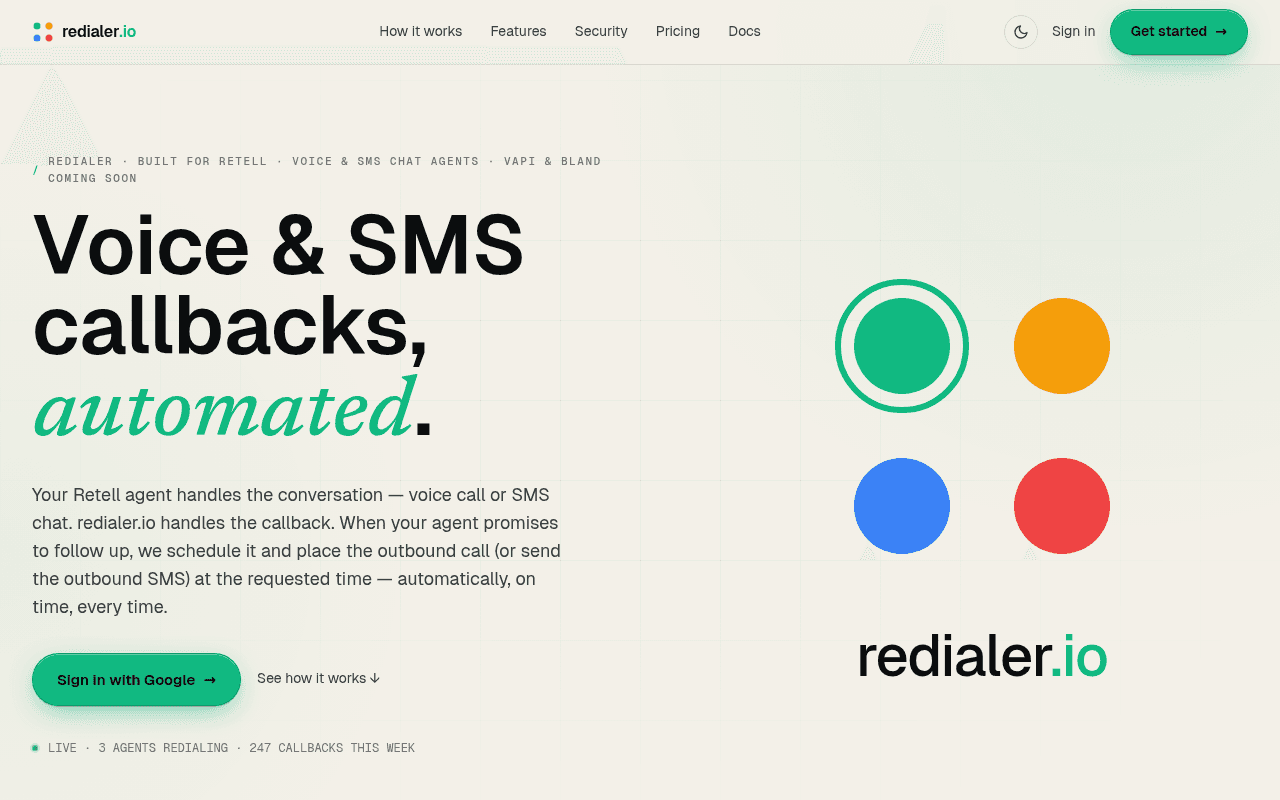 Redialer — live screenshot
