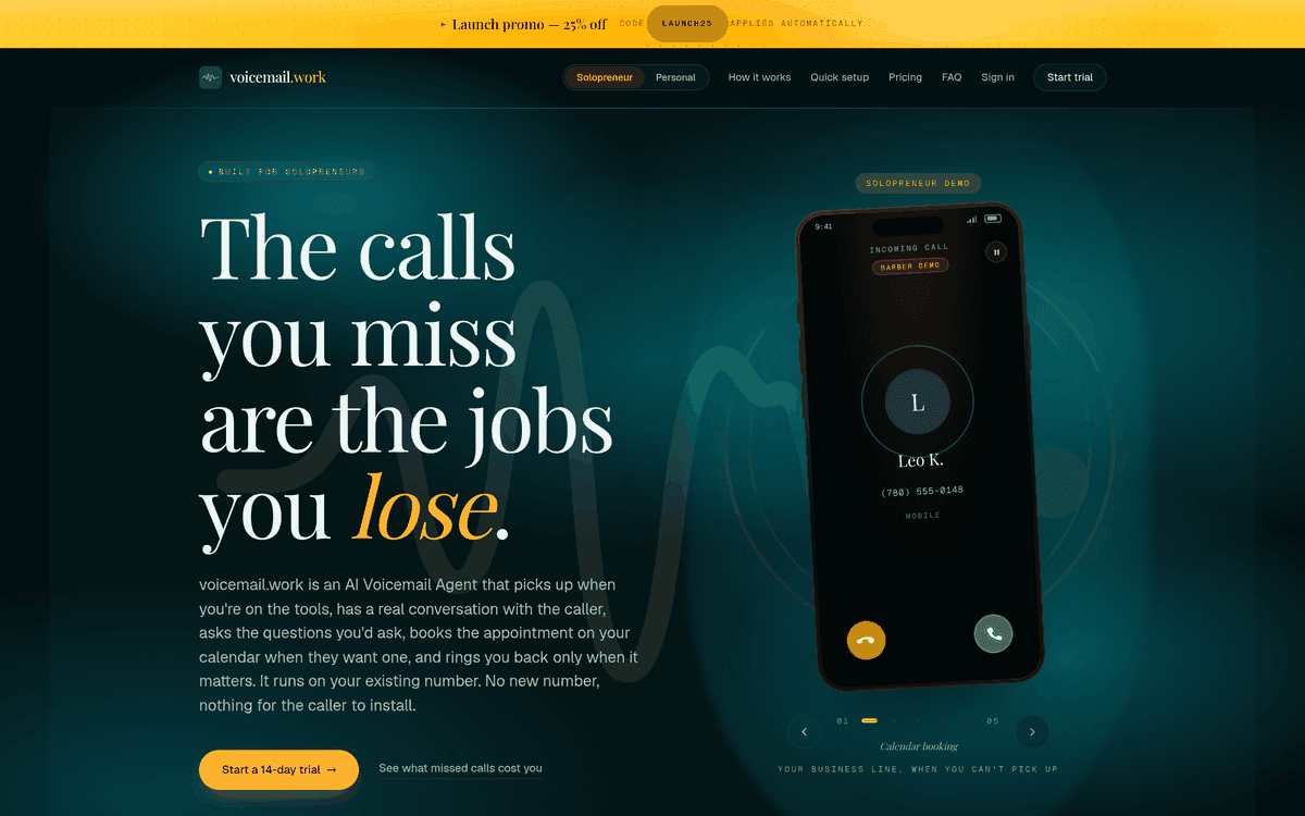 Voicemail.Work — live screenshot