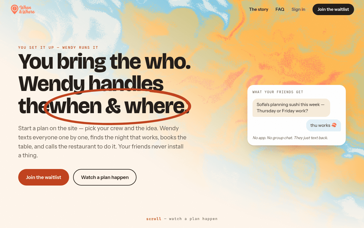 When & Where — live screenshot